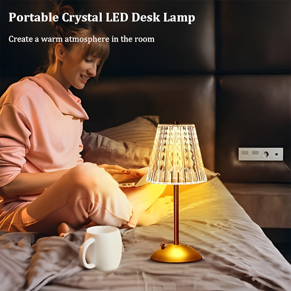 Crystal Atmosphere Lamp Portable ¨C 3-Color Adjustable Touch LED Table Light with Retro Golden Design for Home, Dining Table & Restaurant Ambiance (Starlight / Pumpkin / Trumpet)