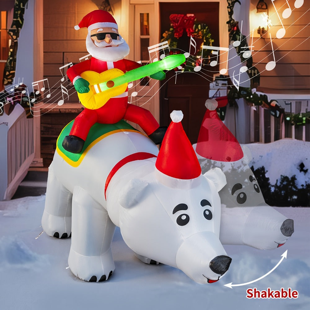 Christmas Inflatable Decoration with LED & Music ¨C Head-Shaking Santa Claus on Polar Bear or Snowman, 7FT Blow Up Yard Decor with Recording Function, IP55 Outdoor Garden Lawn Party