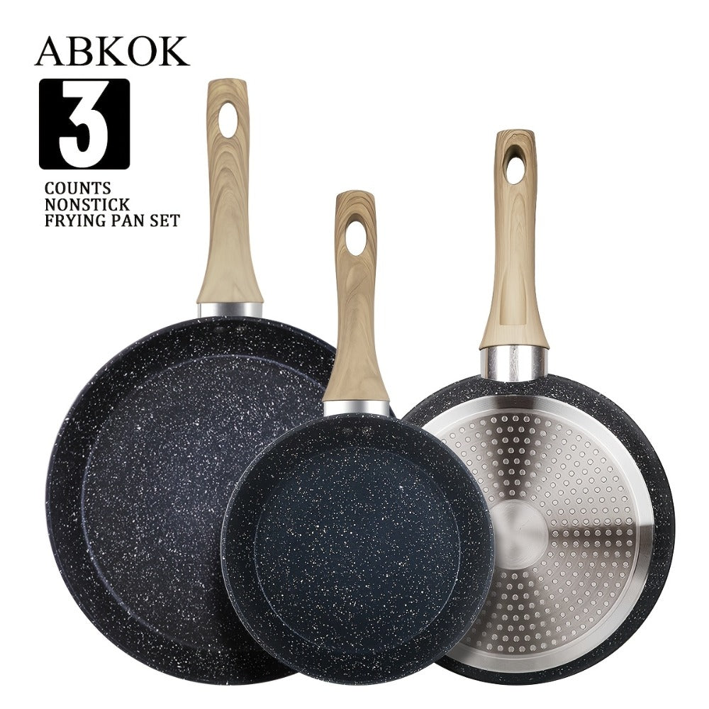 Non-Stick Frying Pan Set 3-Piece 7 9.5 11 Inch ¨C Dishwasher Safe Skillet Set with Insulated Handle | Induction Compatible Home Kitchen Pans in Beige Grey & Black | Durable Even-Heating Cookware