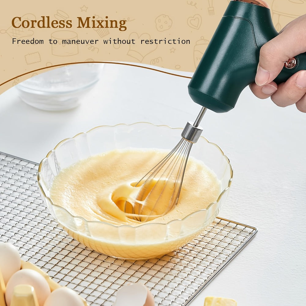 Electric Hand Mixer Cordless USB Rechargeable | 304 Stainless Steel Whisk 3-Speed Settings | Portable Handheld Mixer with 2 Detachable Whisks for Kitchen Baking Cake Cream