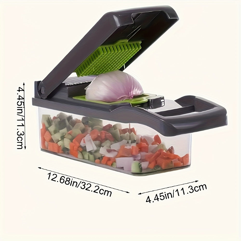 16-in-1 Vegetable Chopper Set with 8 Interchangeable Blades, Manual Food Chopper with Container, Peeler & Filter for Onion, Garlic, Carrot ¨C Kitchen Prep Tool