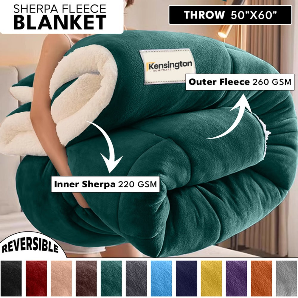 480GSM Sherpa Fleece Blanket ¨C Double-Sided Heavy Warm Throw for Couch, Bed & Travel, Reversible All Season, 13 Colors, 3 Sizes