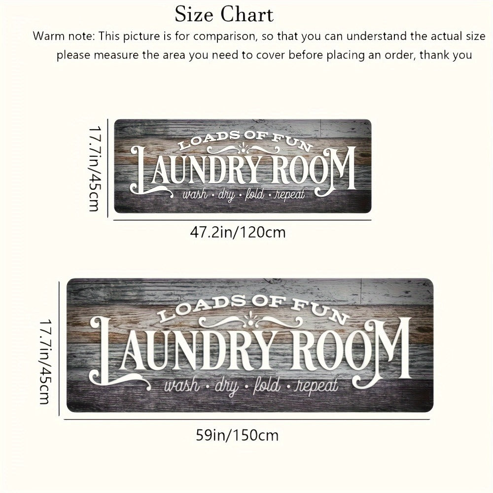 Non-Slip Laundry Room Mat Wood Grain Design - Heavy Duty Washable Rubber Backing Carpet | Rustic Dark Brown & Gray Kitchen Bathroom Rug | Durable Easy Clean Home Floor Mat in 2 Sizes