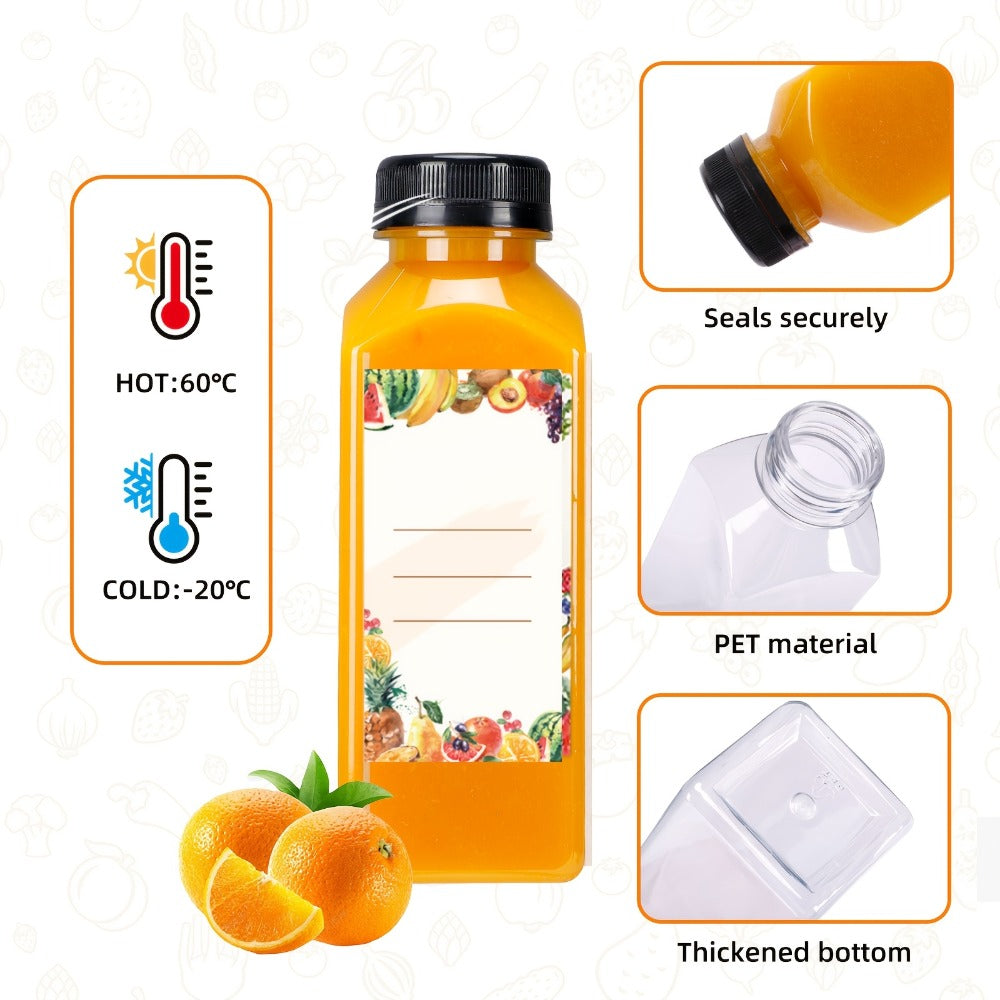 128pcs 12oz Empty Plastic Bottles Bulk | Reusable Clear Juice Containers with Funnel & Brush for Smoothies Ginger Tea Coffee