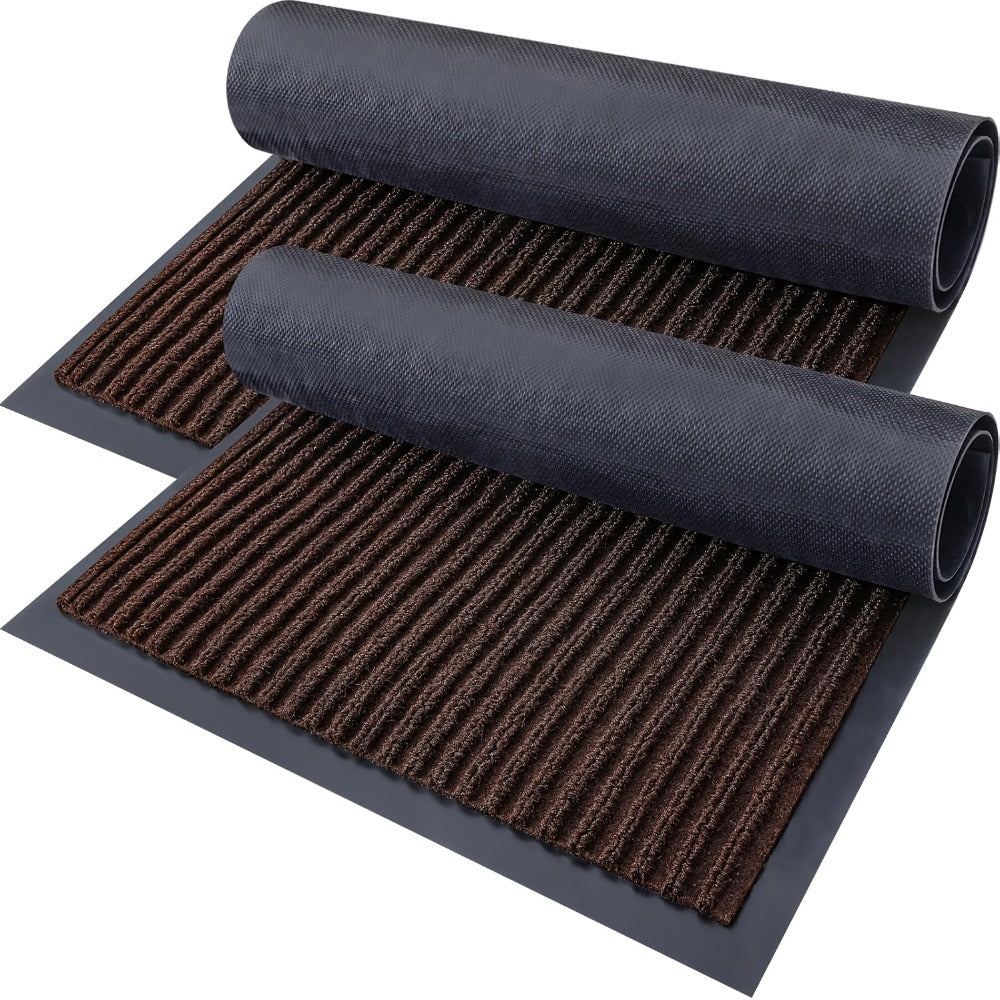 Door Mat 2-Pack Indoor Outdoor Welcome Entryway Rug Non-Slip Low Profile Polyester Floor Mat for Front Door Patio Porch Mudroom