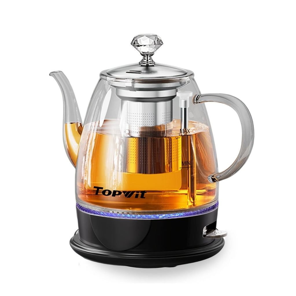Pour Over Glass Electric Kettle with Removable Stainless Steel Tea Infuser ¨C 1L 33.81oz BPA-Free Dual-Purpose Hot Water Kettle for Tea & Coffee, Auto Shut-Off & Boil-Dry Protection, Elegant Countertop Design