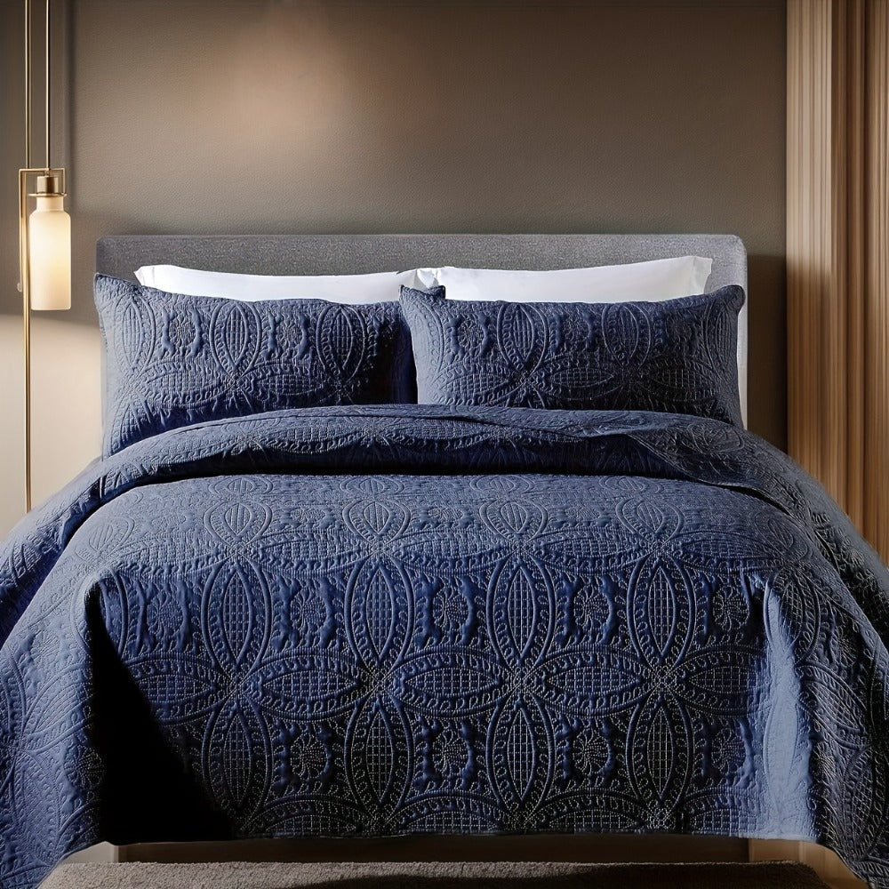 Quilt Set 3 Piece Soft Lightweight Bedding - Thin Bed Quilt with 2 Pillowcases for Bedroom Guest Room, Full Queen King, All Season Comforter Set, 10 Colors