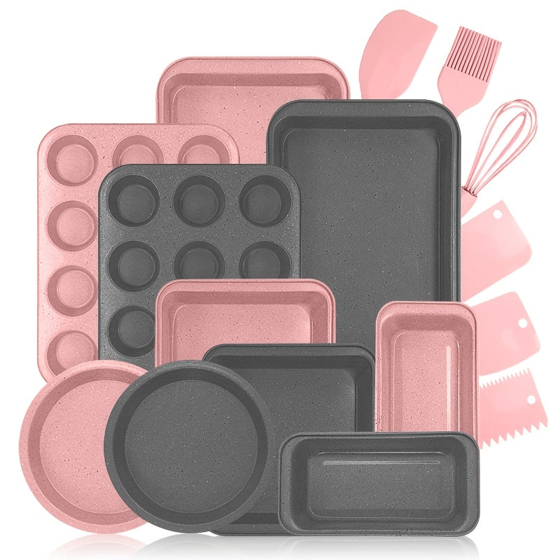 Nonstick Baking Pan Set 2 to 18pcs Carbon Steel Round Square Cake Pan Muffin Pan Bread Pan Cookie Sheet Pizza Pan Wire Rack Whisk Spatula Measuring Spoon Complete Bakeware Set