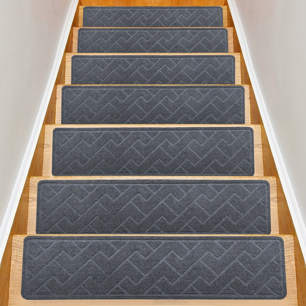 Non-Slip Stair Treads 15pcs 8¡±x30¡± Self-Adhesive Carpet Pads for Wooden Steps ¨C Washable Polyester Indoor Stair Mats for Safety, Anti-Slip Step Covers in Multiple Colors