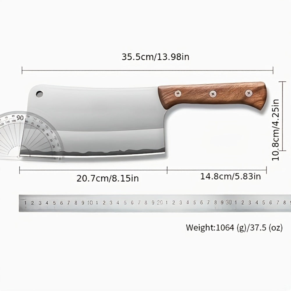 Meat Cleaver Heavy Duty Stainless Steel - Sharp Butcher Knife for Cutting Meat & Bones, Multi-Purpose Kitchen Chopper with Wooden Handle