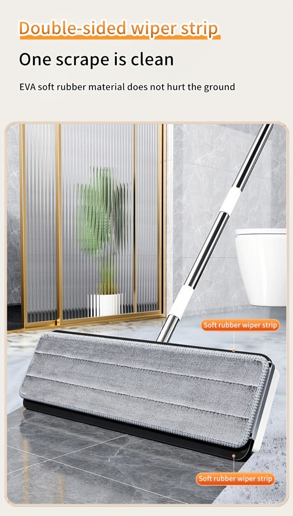 Flat Mop and Bucket Set with Metal Rod 360 Degree Swivel Head Reusable Microfiber Pads Hands-Free Wringing Wet Dry Floor Cleaning System for Hardwood Tile Bathroom Bedroom Living Room