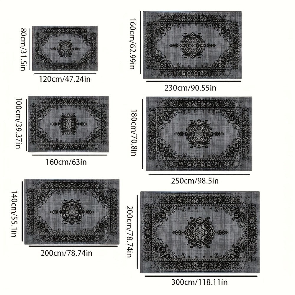Velvet Floral Bohemian Area Rug - Low Pile Machine Washable Non-Slip Carpet for Living Room Bedroom Office Geometric Pattern