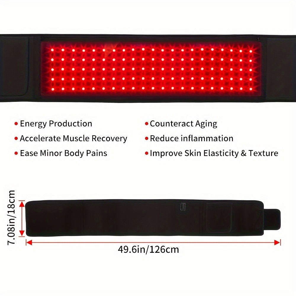 Wearable Red Light Therapy Belt ¨C 660nm & 850nm 3-in-1 Chip Infrared Light Wrap with Timer for Inflammation Relief, Wound Healing & Body Recovery, Portable At-Home Pain Relief Therapy Device, Black