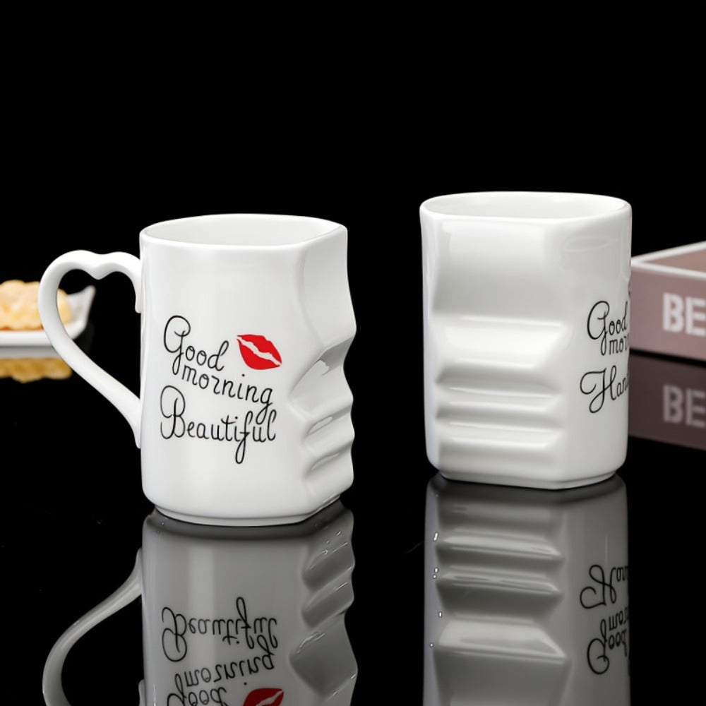 Kissing Couple Ceramic Mug Set 2pcs - Love Coffee Mug Anniversary Wedding Valentine Gift 360ml