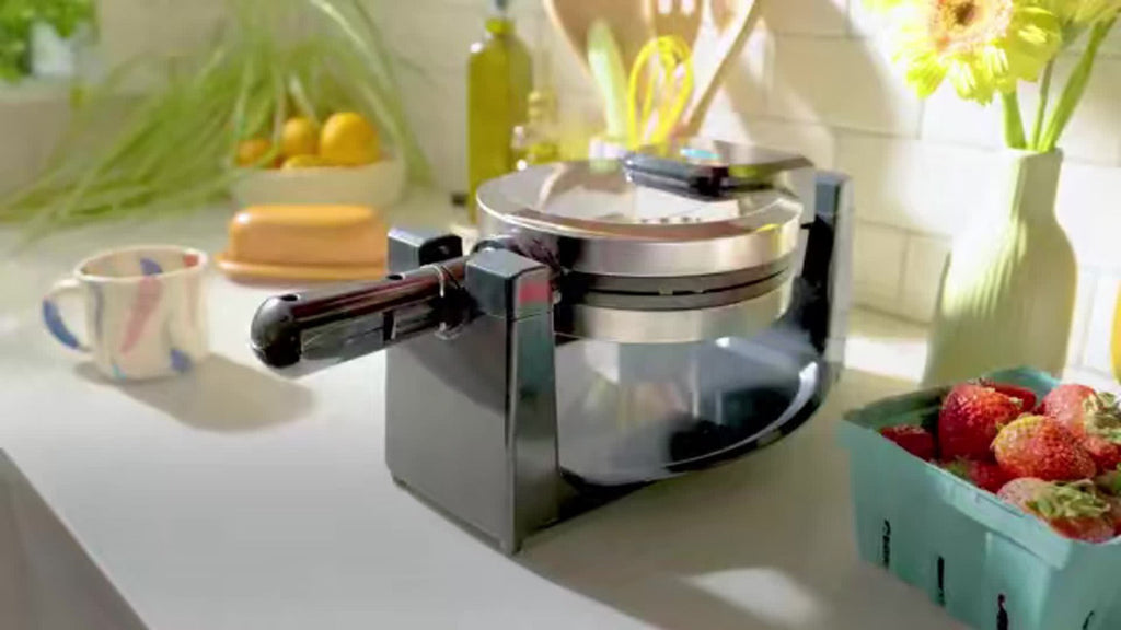 Rotating Belgian Waffle Maker 180¡ã Flip Waffle Iron - Non-Stick Plates, Adjustable Browning Control, Foldable Cool-Touch Handle, Removable Drip Tray, Space-Saving Stainless Steel Design for Home Brunch