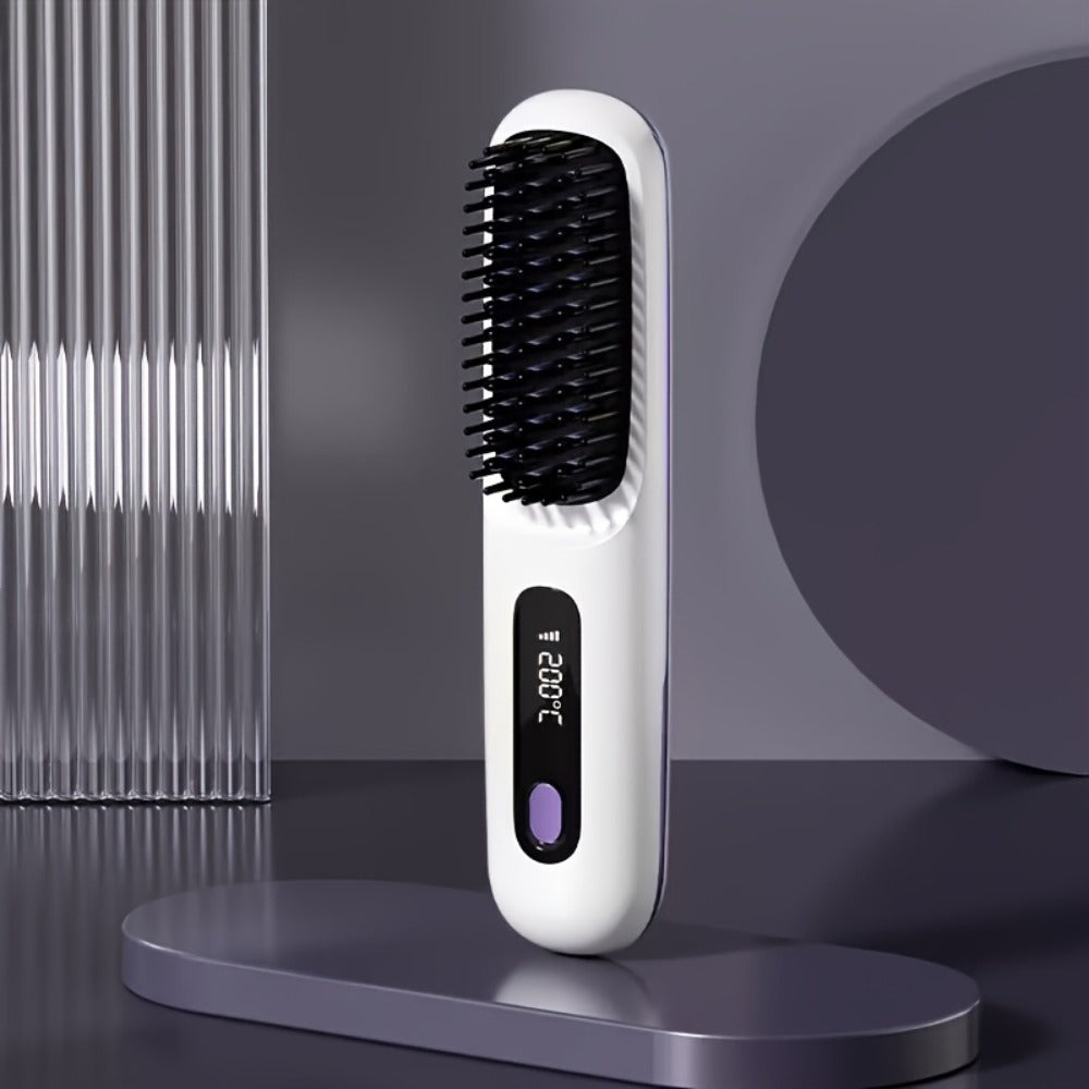 Cordless Hair Straightening Brush ¨C Mini Rechargeable Portable Straightener Comb for Travel Daily Styling, Fast Heating Anti-Scald Frizz Control for All Hair Types, Black & White