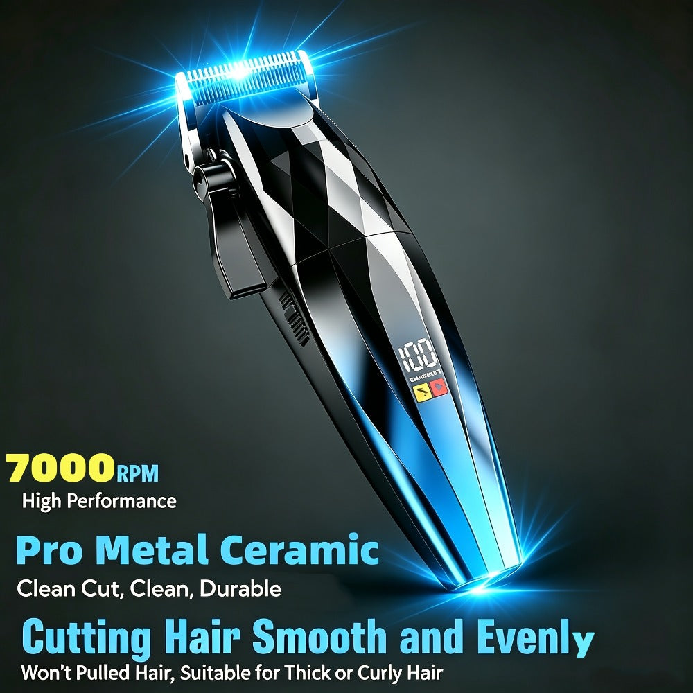 Hair Clipper for Men Professional Electric Trimmer | 7000RPM Motor | Ceramic Blade | 8 Guide Combs | 2000mAh LED Battery | Cordless USB Rechargeable | Fade Buzz Cut Home Barber Kit
