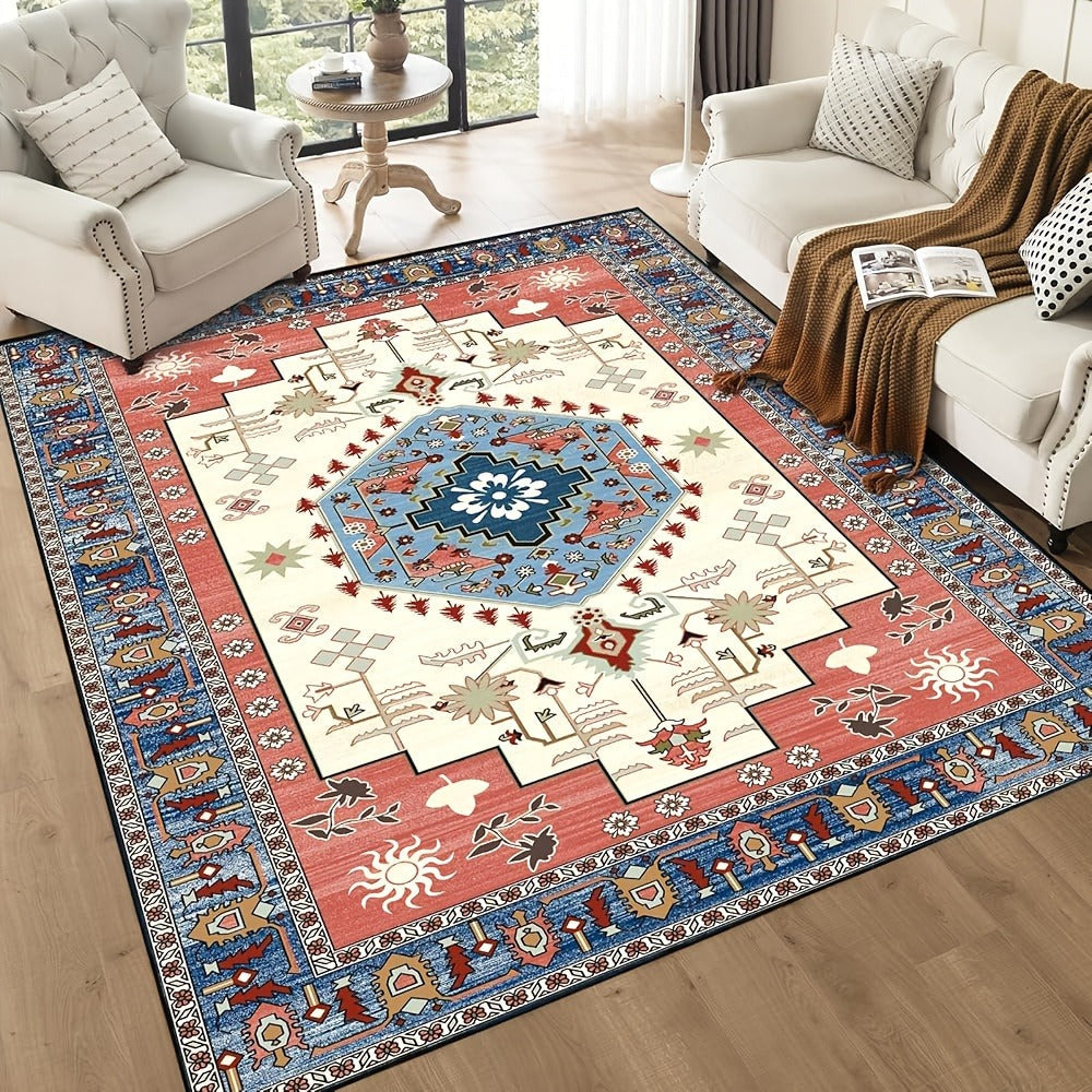 Area Rug Boho Vintage Washable Non-Slip Rug for Living Room Bedroom Traditional Woven Carpet Home Decor