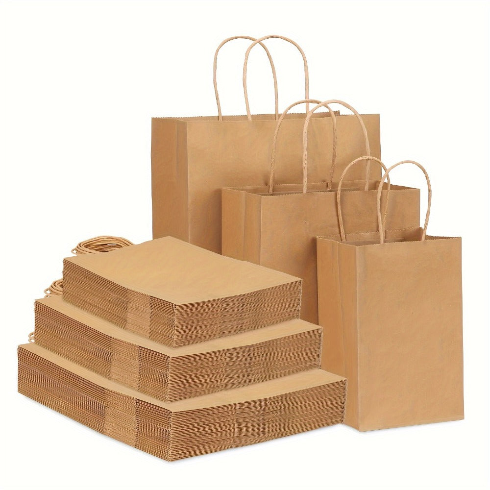 Kraft Paper Bags with Handles Bulk ¨C 75/90/120/210 Pcs Gift Bags 3 Sizes 110g Shopping Bags for Wedding Party Retail Favor Wrapping Easy Storage
