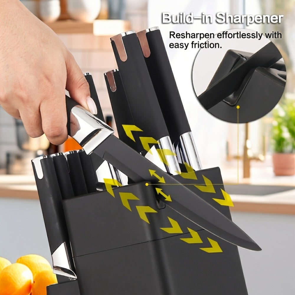 13-Piece Kitchen Knife Set with Block, Chef Bread Steak Knives Scissors Stainless Steel Colorful Cutlery Gift Set with Knife Holder