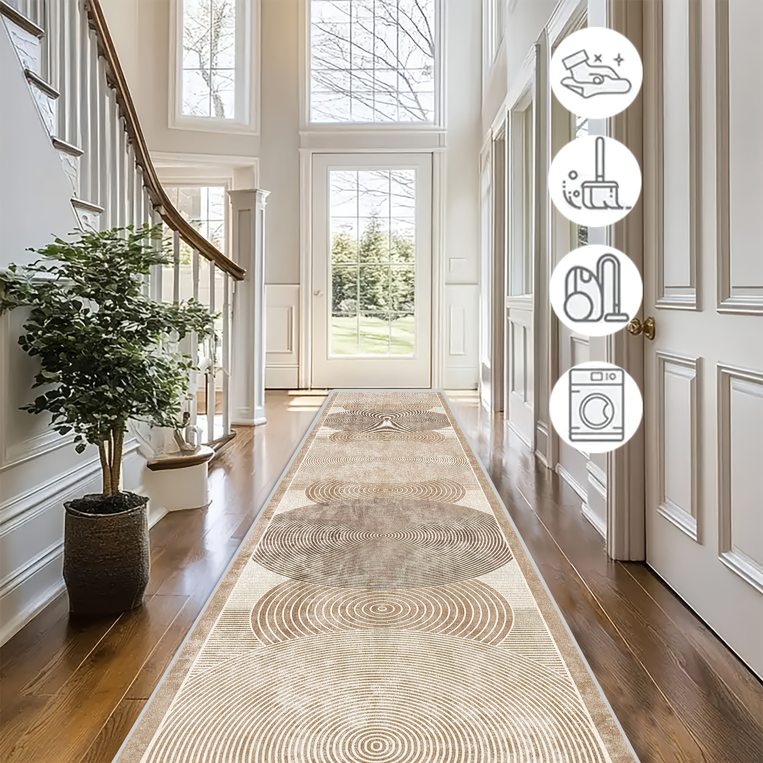 Modern Area Rug Non-Slip Machine Washable ¨C Indoor Outdoor Rectangular Carpet in Beige, Grey, Black & Brown for Hallway, Kitchen, Living Room & Patio ¨C 4 Sizes Available