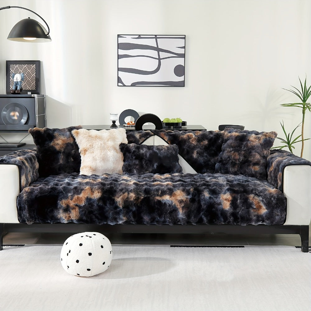 Plush Sofa Cover Faux Lamb Thick Fluffy Couch Slipcover Pet Friendly Machine Washable Gradient Color Polyester Furniture Protector for Armchair Single Double Triple Sofa Living Room Home Decor