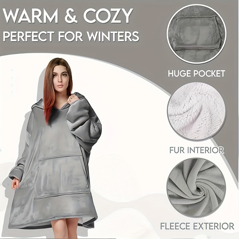 Hooded Wearable Blanket ¨C Double-Sided Flannel Suede Hoodie Blanket for Women & Men, 500gsm Oversized Warm Cozy Sweatshirt