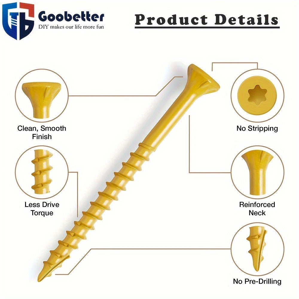400pcs #10 x 3-1/2¡± Torx Wood Screws Rust Resistant Yellow Ceramic Coating ¨C Flat Head Fully Threaded Self-Tapping Screws for Wood Fastening Decking & Construction