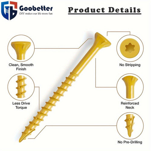 400pcs #10 x 3-1/2¡± Torx Wood Screws Rust Resistant Yellow Ceramic Coating ¨C Flat Head Fully Threaded Self-Tapping Screws for Wood Fastening Decking & Construction