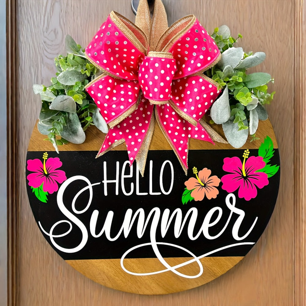 Summer Door Hanger for Front Door - Hello Summer Spring Wreath All Season Door Decor Farmhouse Hanging Sign for Home Porch Entryway Indoor Outdoor Wall Decoration