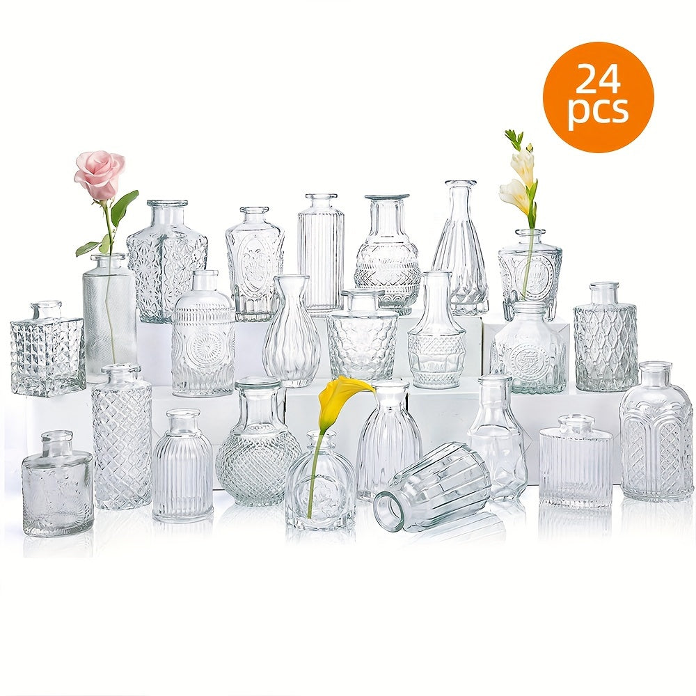 Glass Bud Vases Bulk - Small Flower Vases for Centerpieces, Rustic Wedding Table Decorations, Banquet, Party & Restaurant Decor, Aesthetic Home Decor for Halloween & Christmas, Set of 12/24/64