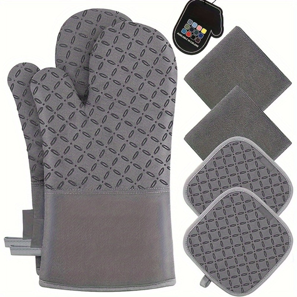 Oven Mitts and Pot Holders Set 6 Piece Heat Resistant Kitchen Gloves Non-Slip Cooking Mitts with Potholder
