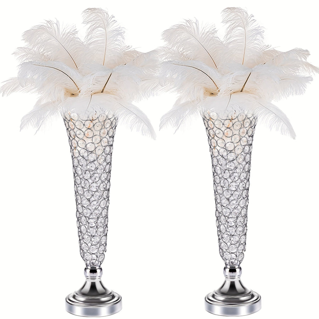 Crystal Trumpet Flower Vase Centerpieces for Wedding Table ¨C Bling Wrought Crystal Vases for Party, Anniversary, Birthday, Banquet & Home Decor, Gold & Silver, 2pcs or 10pcs Set