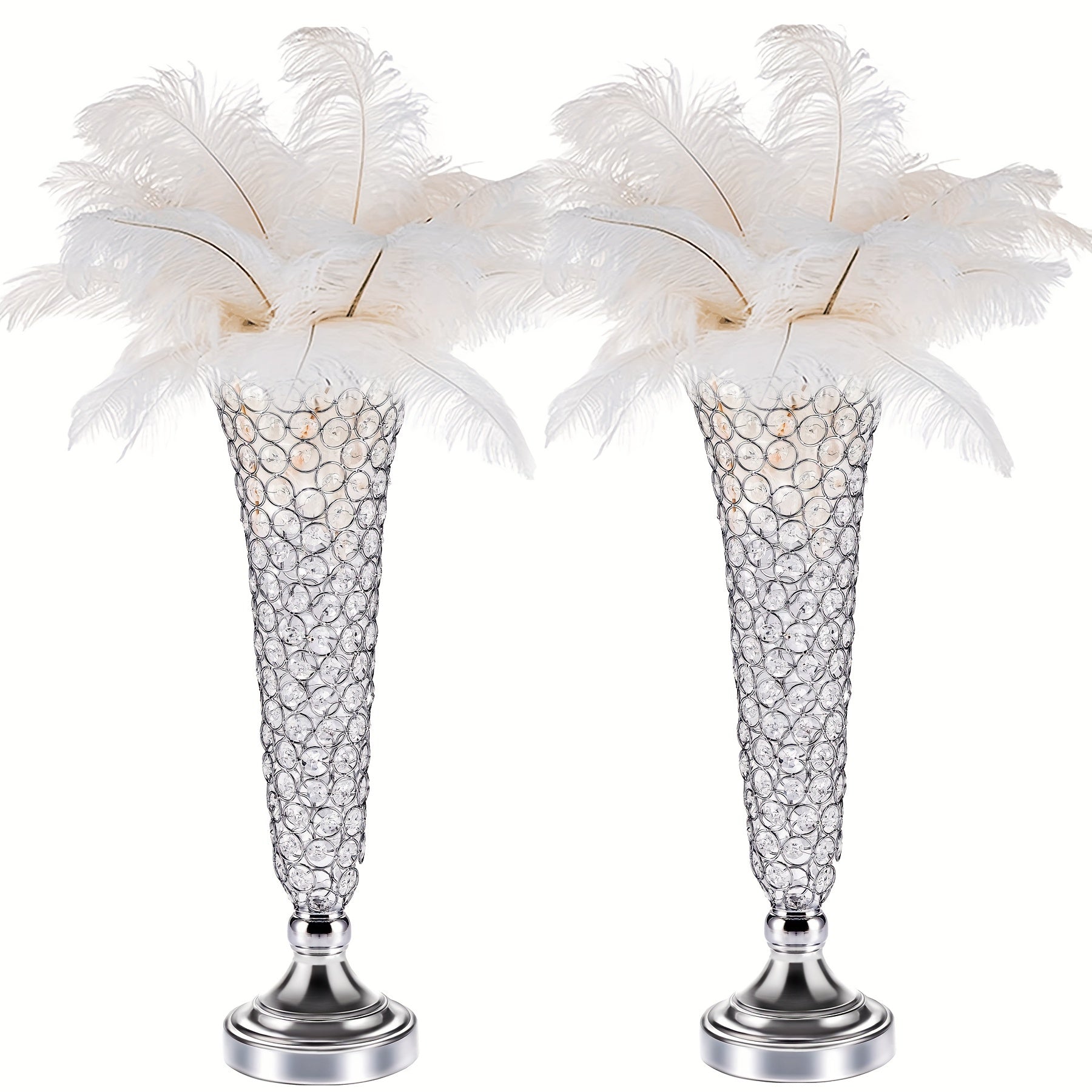 Crystal Trumpet Flower Vase Centerpieces for Wedding Table ¨C Bling Wrought Crystal Vases for Party, Anniversary, Birthday, Banquet & Home Decor, Gold & Silver, 2pcs or 10pcs Set