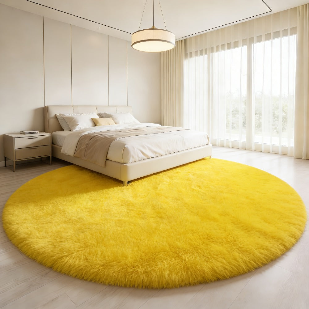 Round Faux Fur Area Rug - Soft Plush Circle Carpet for Living Room Bedroom, Machine Washable, Multiple Colors & Sizes