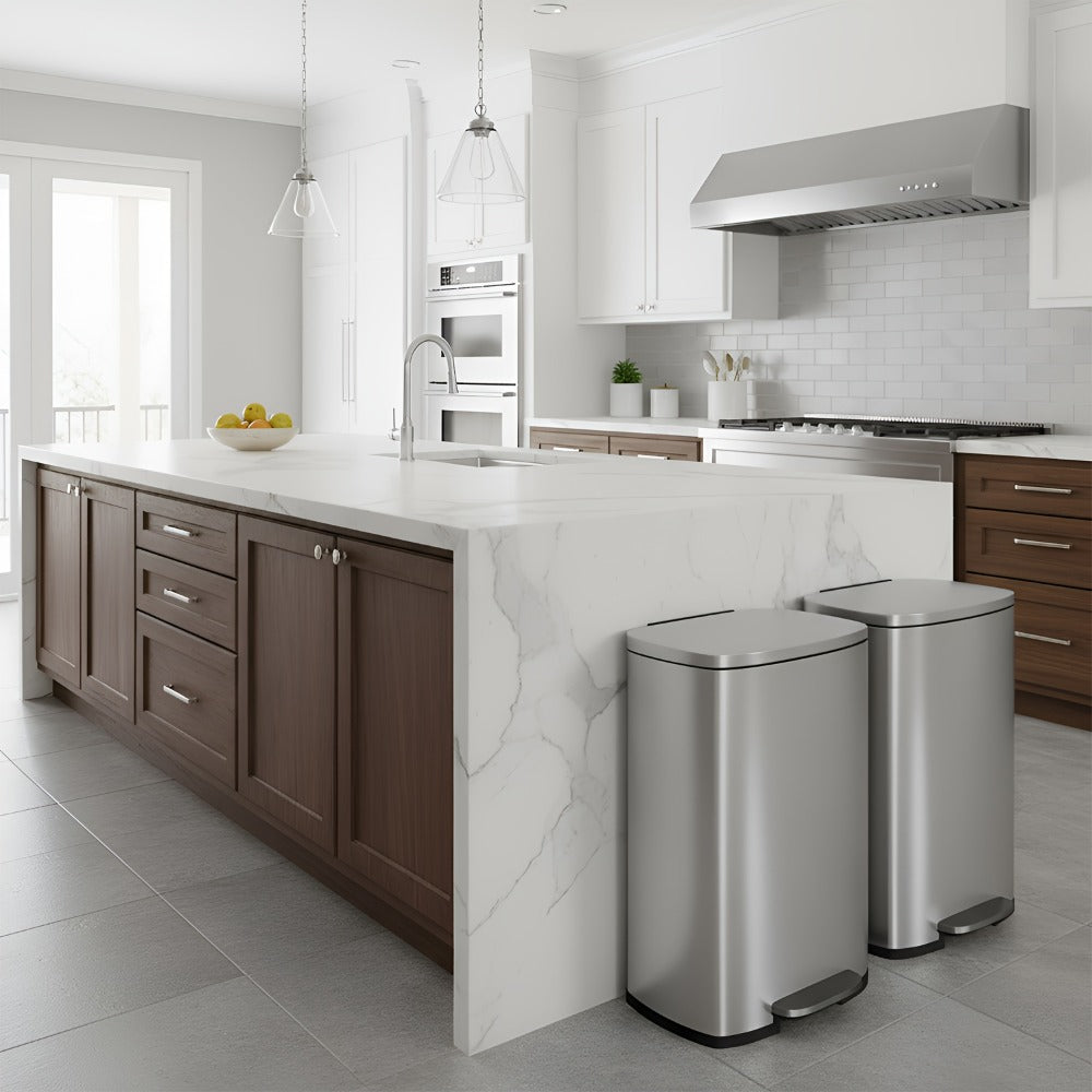 Stainless Steel Trash Can with Pedal & Removable Inner Bucket Fingerprint-Proof Kitchen Garbage Can with Hinged Lid ¨C 5L / 30L / 50L / 13 Gallon for Kitchen, Home & Office