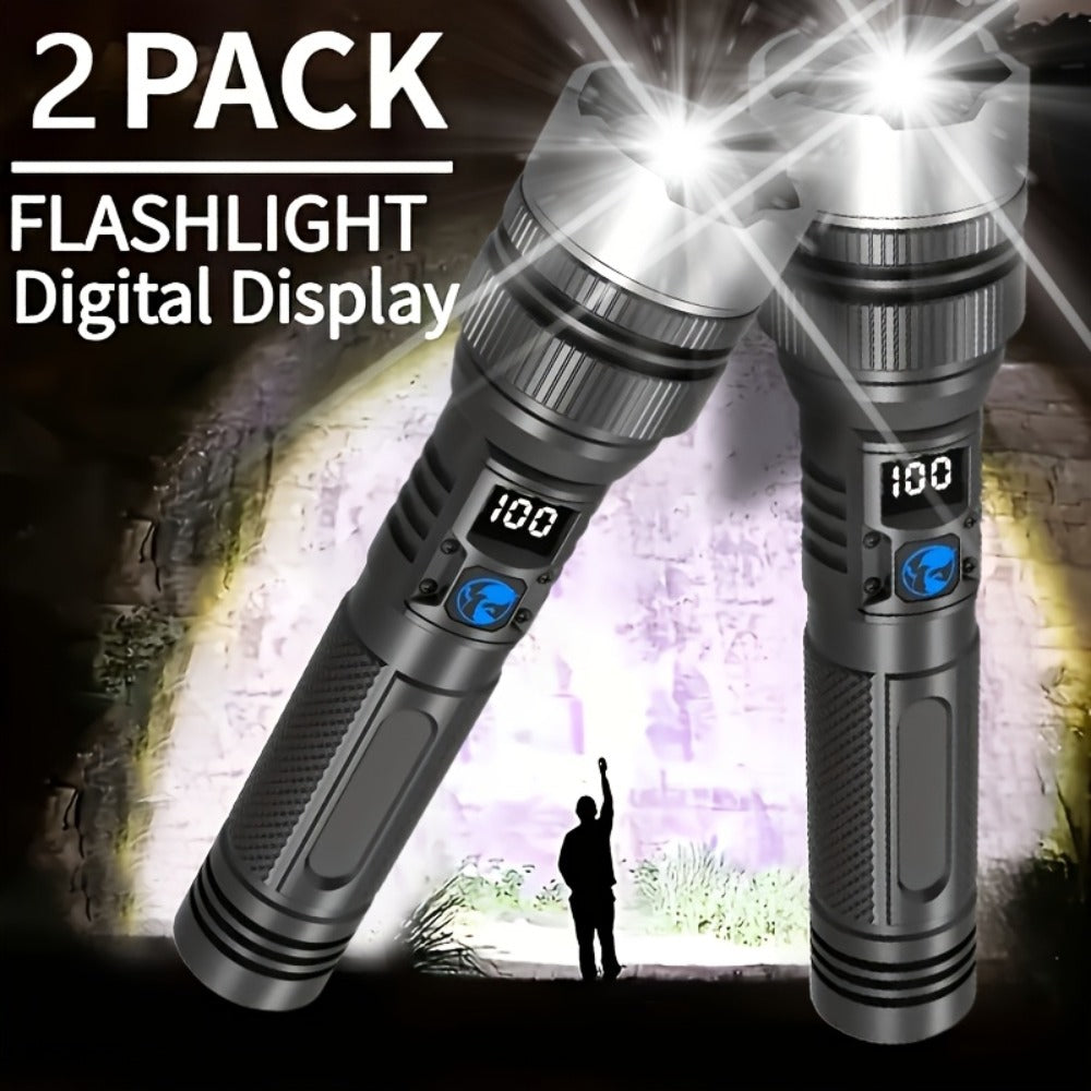 LED Flashlight Rechargeable 1000 Lumen ¨C 2-Pack Super Bright Tactical Flashlight with Digital Display, Camping Fishing Hunting Emergency Lighting, Gift Box Included, Father's Day Gift for Men