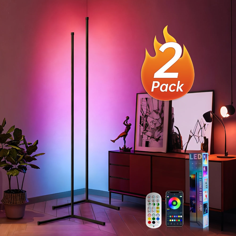 RGB Smart Floor Lamp 56 Inch ¨C 16 Million DIY Color Changing with App & Remote Control, Music Sync, 4 Modes, USB Powered for Game Room, Christmas & Halloween Decor (1, 2 or 4 Pack)