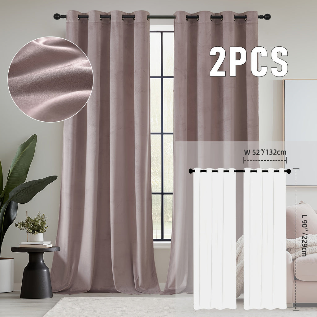 Velvet Room Darkening Curtains 2 Panels | Grommet Top Thermal Insulated Soundproof Blackout Curtains for Living Room Bedroom, Soft Solid Color Vintage Window Drapes