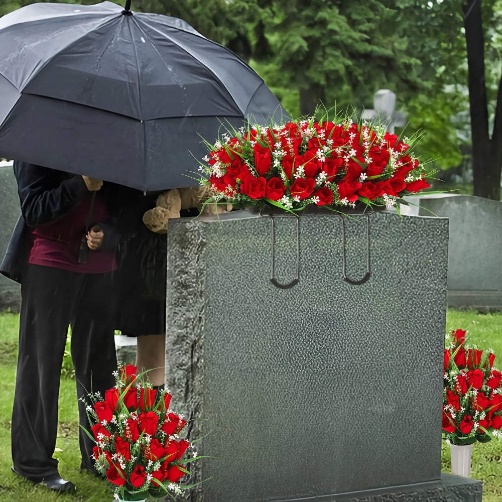 Artificial Cemetery Grave Flowers Silky Rose Bouquet Memorial Decoration