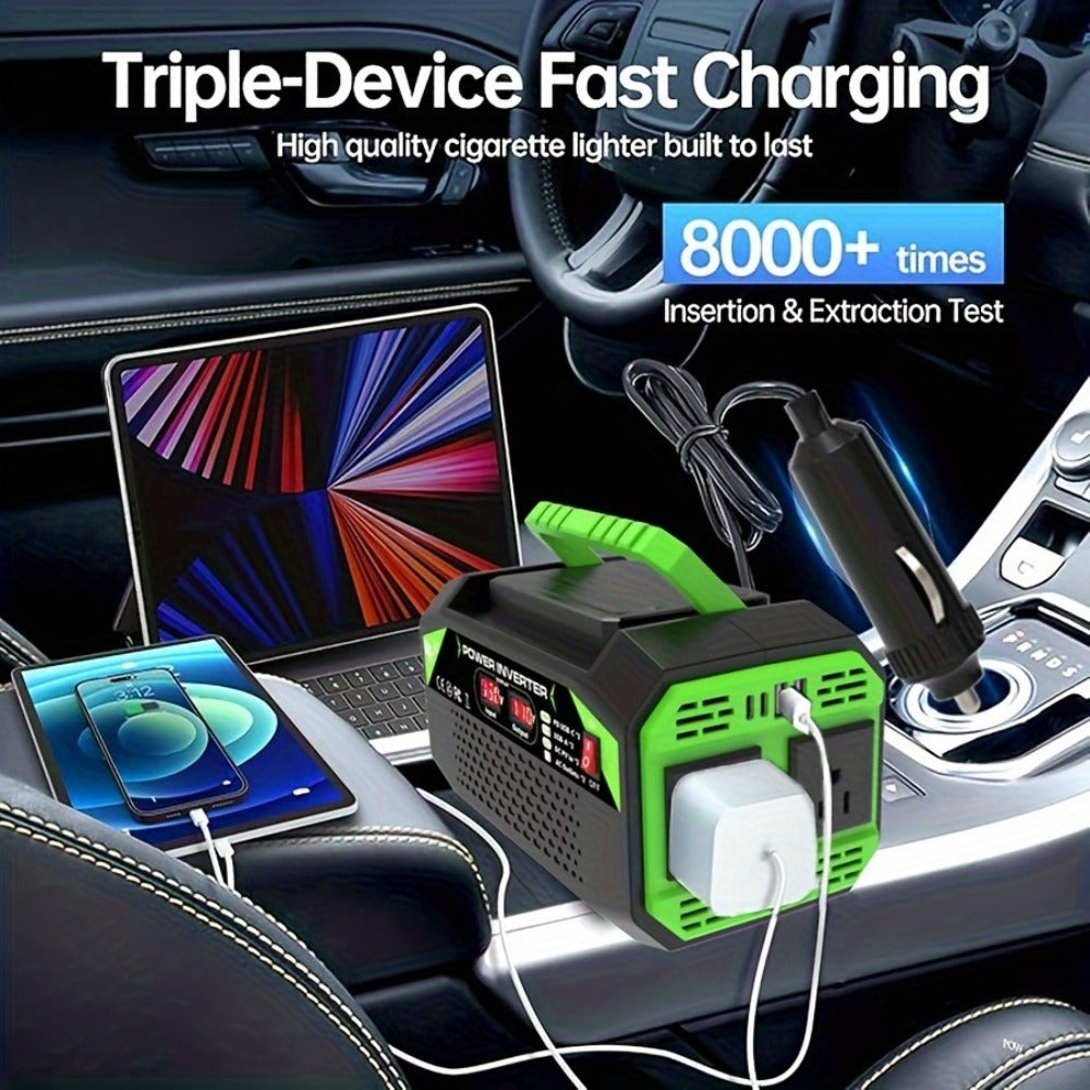 Power Inverter 500W/1000W DC 12V to AC 110V - Car Power Converter with LCD Display, 2 AC Outlets, 2 USB Ports & 2 Type-C, for Home, Car, RV, Camping & Outdoor Emergency Power