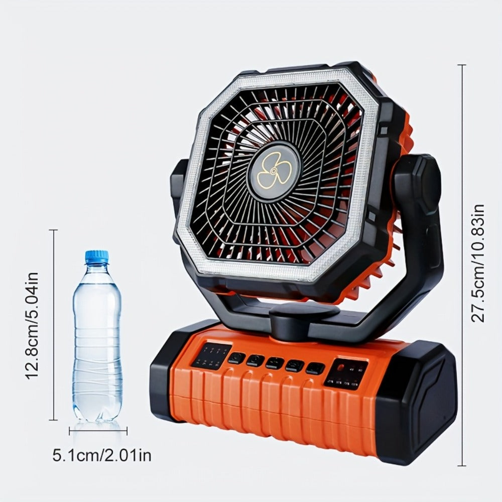 Camping Fan 20000mAh with Built-In LED Light, USB Rechargeable Portable Outdoor Fan with Sturdy Handle, Rugged Compact Design for Tent, Hiking, Fishing, Backpacking and Emergency Power Outage