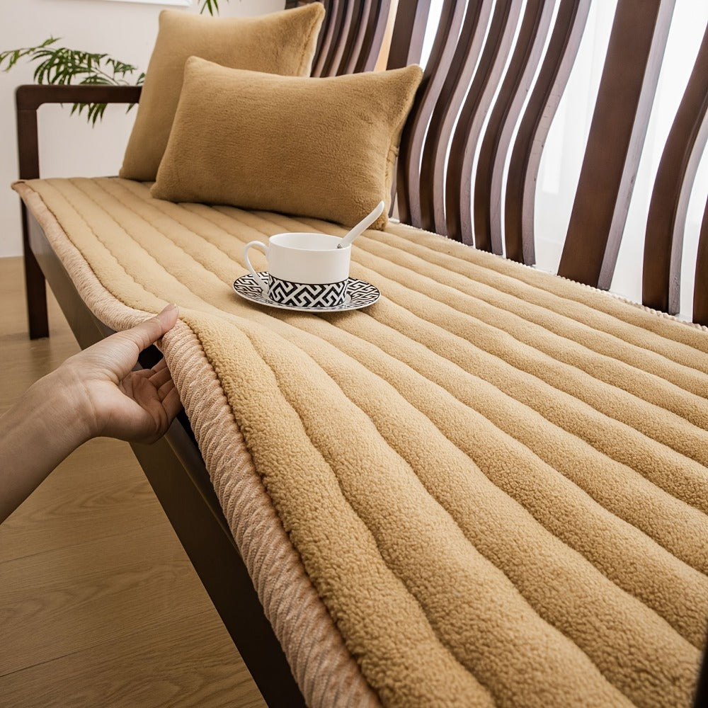Plush Sofa Cover Bohemian Style Thickened Short Plush Non-Slip Machine Washable Pet Friendly Sofa Slipcover for Living Room Bedroom Office - Armrest Pad to 4 Seater