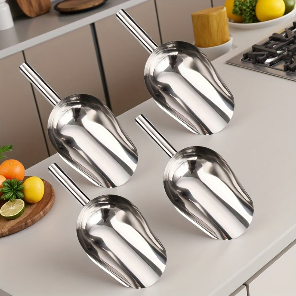 Stainless Steel Ice Spoon Set 4pcs 3oz Versatile Serving Spoon for Ice, Sugar, Beans & Rice ¨C Kitchen Bar Tool for Parties, Weddings & Pet Food