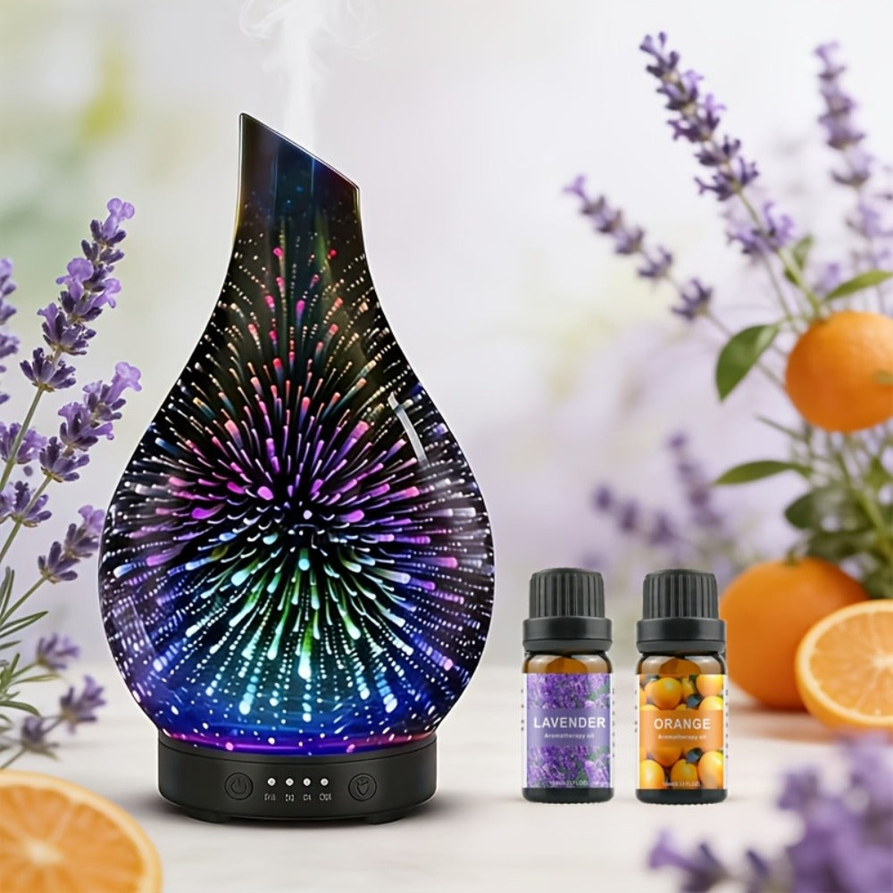 Essential Oil Diffuser Glass Ultrasonic Cool Mist Aromatherapy Diffuser ¨C 4.06 oz Quiet Waterless Auto Shut-Off, 4 Timer Settings, 7 Color Night Light, Home Office Bedroom Use (Silver)