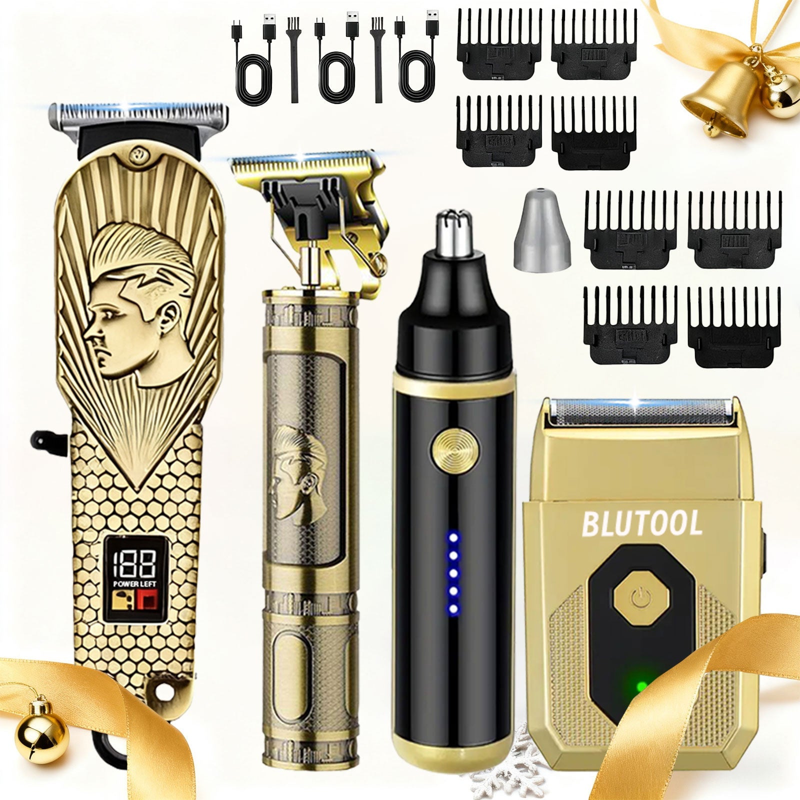 USB Precision Hair Clipper Set for Men ¨C Wireless Electric Clippers & Nose Trimmer Shaver, 2/4pcs Professional Cordless Grooming Kit for Personal Use, Hairdressing & Barber Gift