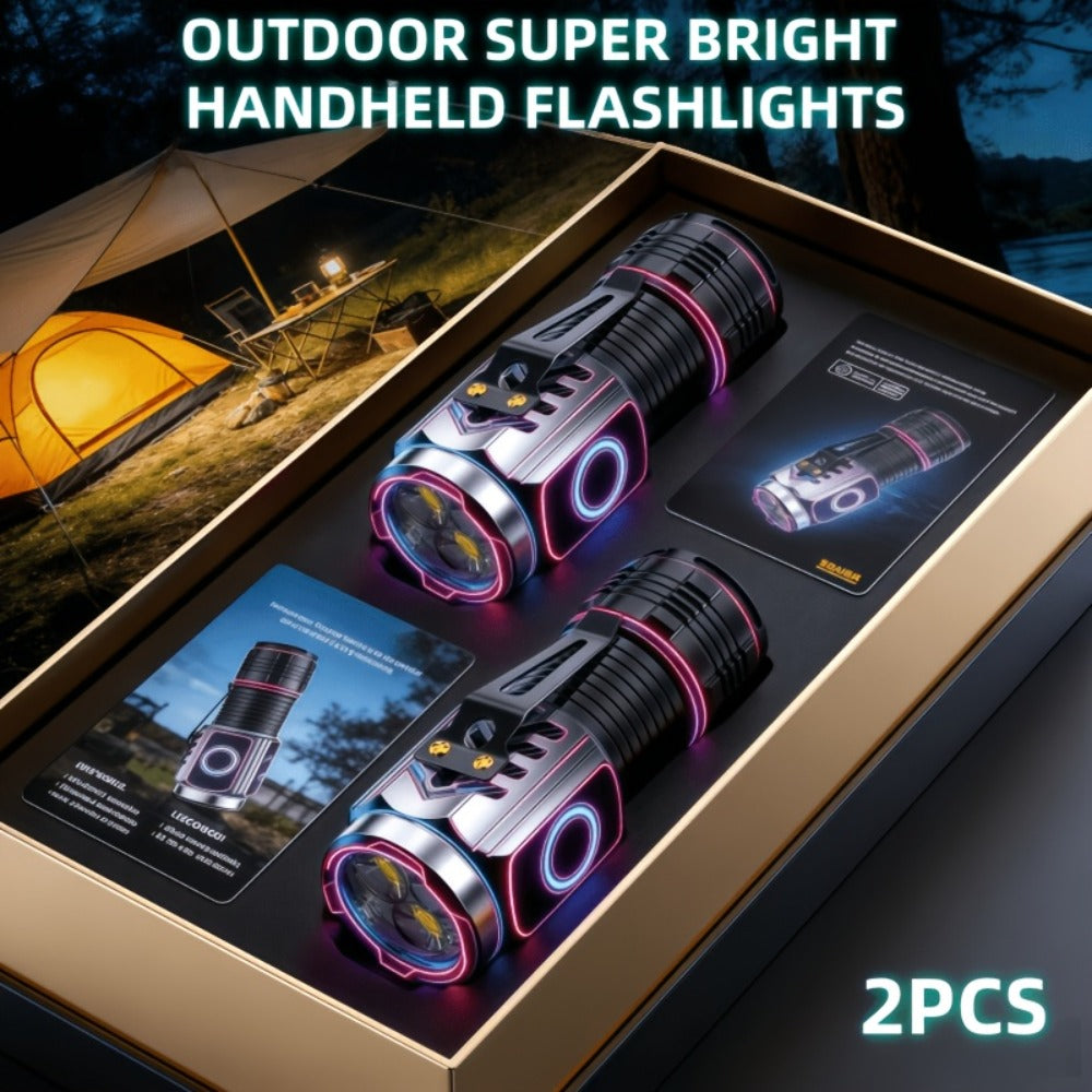 Handheld Flashlight 2 Pack Rechargeable LED | Ultra-Bright Multi-Mode Working Lamp Long Distance | ABS Portable Torch for Camping Hiking Emergency Home Outdoor Use