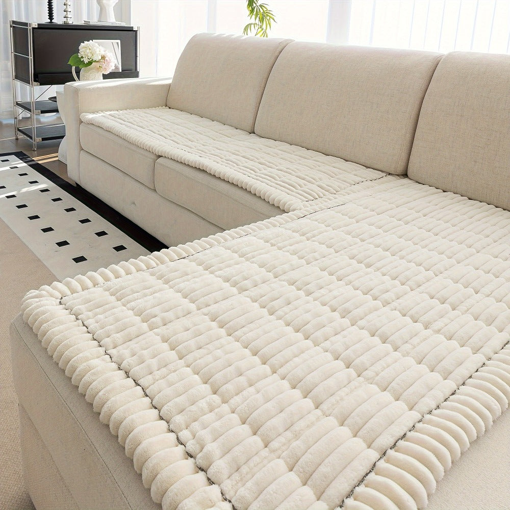 Jacquard Couch Cover Set of 2 Solid Color Corduroy Plush Thick Soft Non-Slip Machine Washable Pet Friendly for 2 3 4 Seat Sectional Sofa Living Room Bedroom