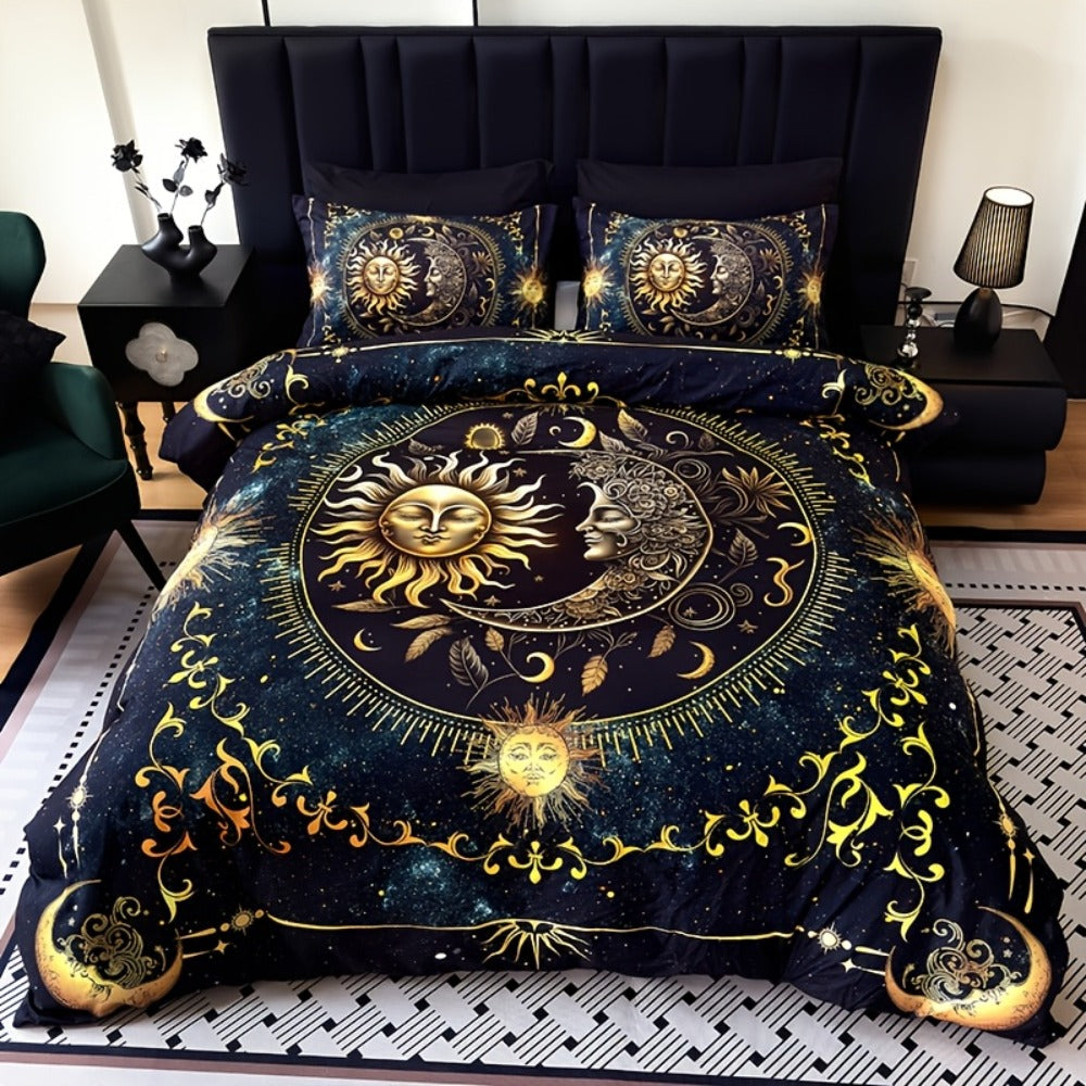 Sun Moon Planet Duvet Cover Set 3pcs Colorful Celestial Print Soft Breathable Bedding with Pillowcases Twin Full Queen King