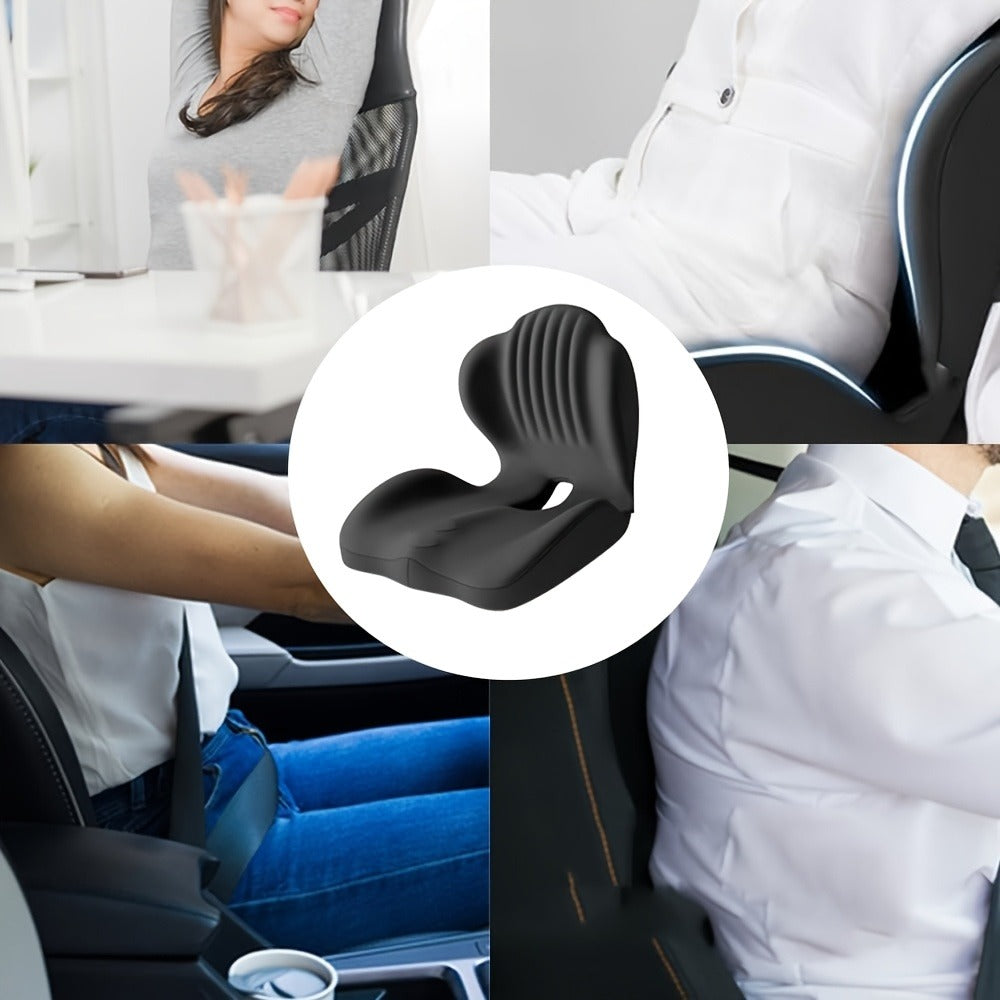 Memory Foam Seat Cushion Ergonomic with Back Support & Breathable Hollow Design ¨C Comfortable Chair Pad for Office, Car Seat & Long Sitting, Unisex Gift
